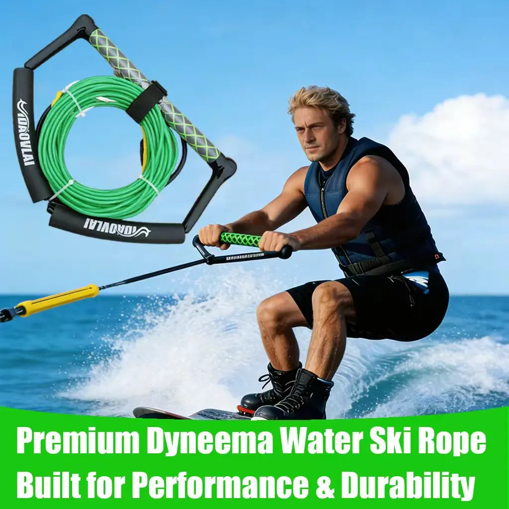 75ft Green Dyneema Wakeboard Rope! Dyneema w/PVC, 15in EVA Dual - color Diamond Grips for Water Sports