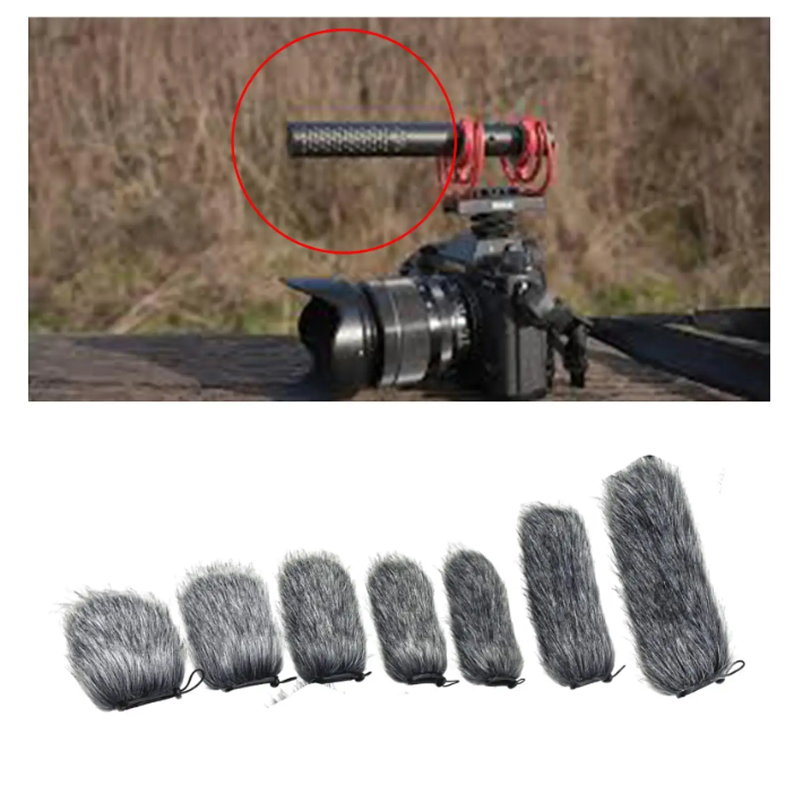 Portable Microphone Slip-on Windshield Windjammer with Artificial Fur Cover for Podcast Interview Noise Reduction