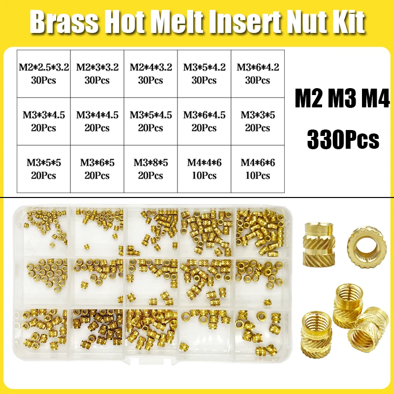Messing-Einsatzmutter-Set mit Gewinde M2 M2,5 M3 M4 M5 M6 M8 Hot Melt Heat Rändel Embed Injection Kupfer-Einsatzmutter für 3D-Druck-Kunststoff
