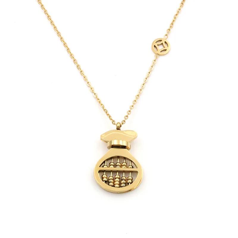 

Korean version fashion toggle abacus collarbone chain transfer money bag abacus titanium steel jewelry necklace
