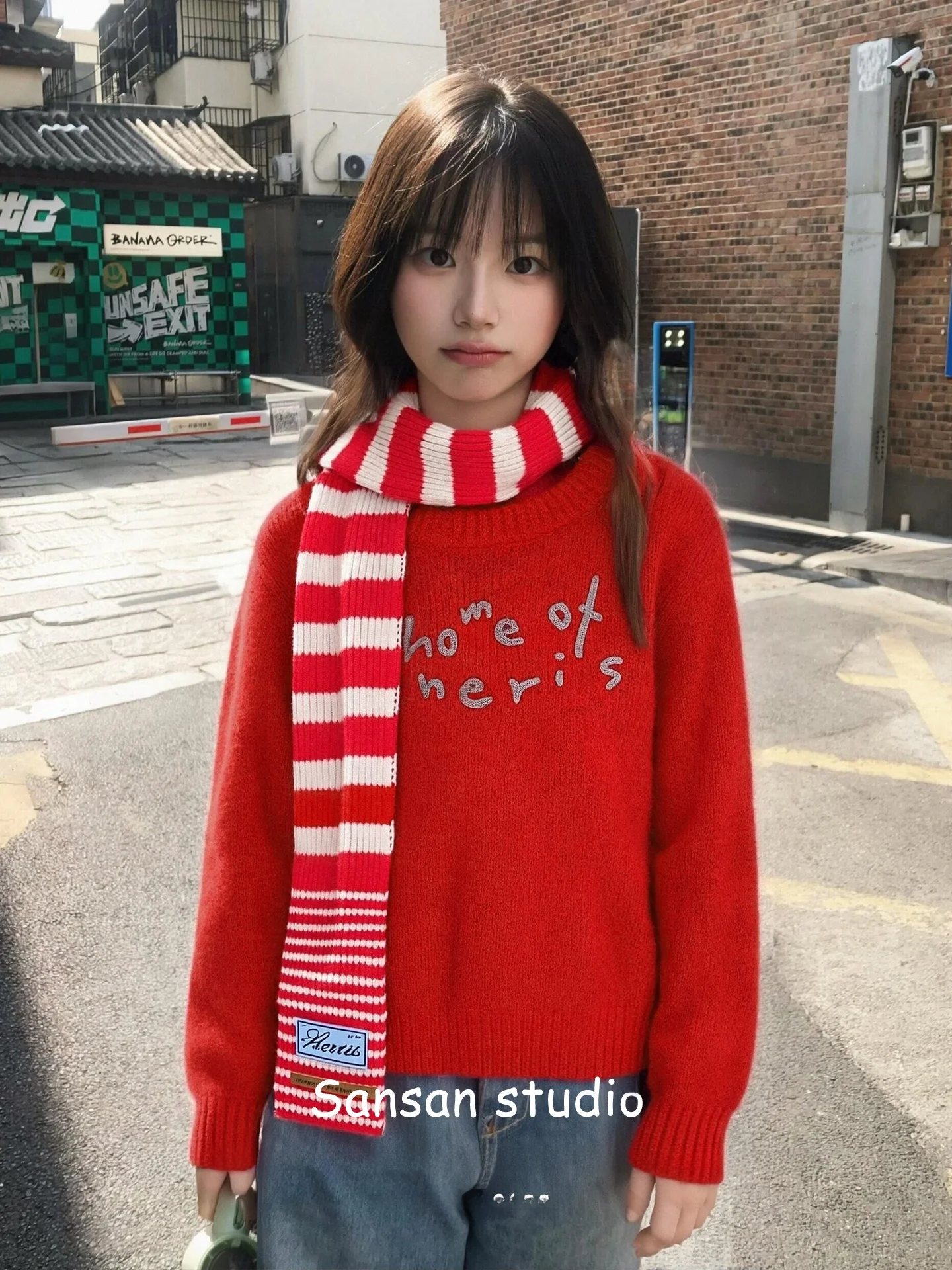 

New Year round Ne Knitted Sweater Women Early Spring New Sle Letter Embroidery Long Sve Loose Casual Red Top