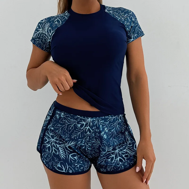 

Women's Swimsuit Tankini Set Female Short Sleeve Swimwear 2025 Surfing Sports Pool Beachwear Two-Piece Bathing Suits With Shorts