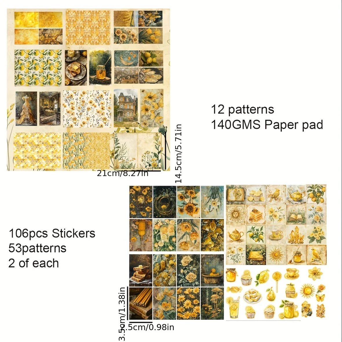 JAIIMAN96pcs Paper and Sticker,Vintage Castle Stitch with Bee Floral Patterns, for Tags, Cuttable DIY Paper Craft for Scrapbook