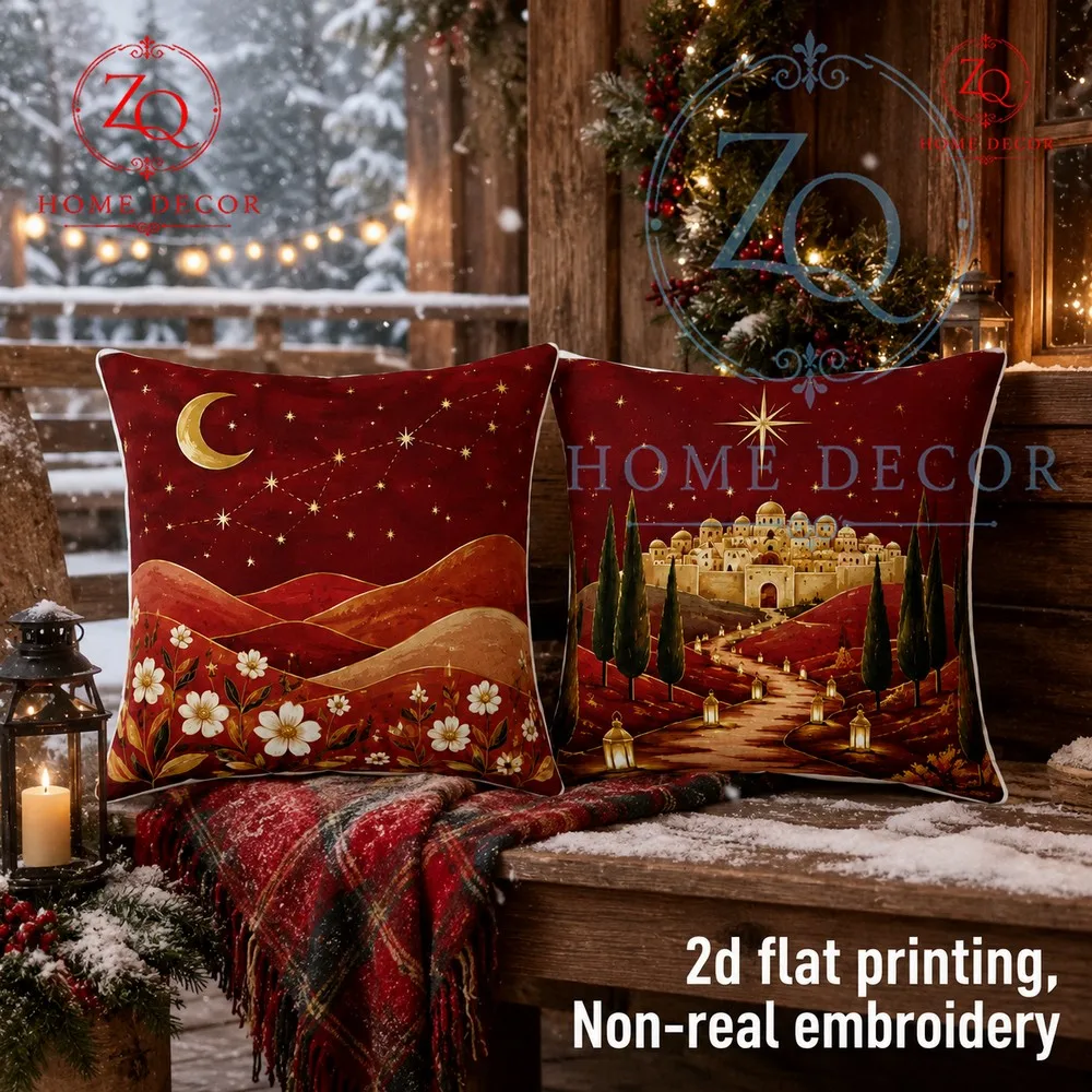 Bethlehem Sanctuary Christmas Pillowcase: A luxurious  warmtoned living room sa cushion cover  a festive mosphere.
