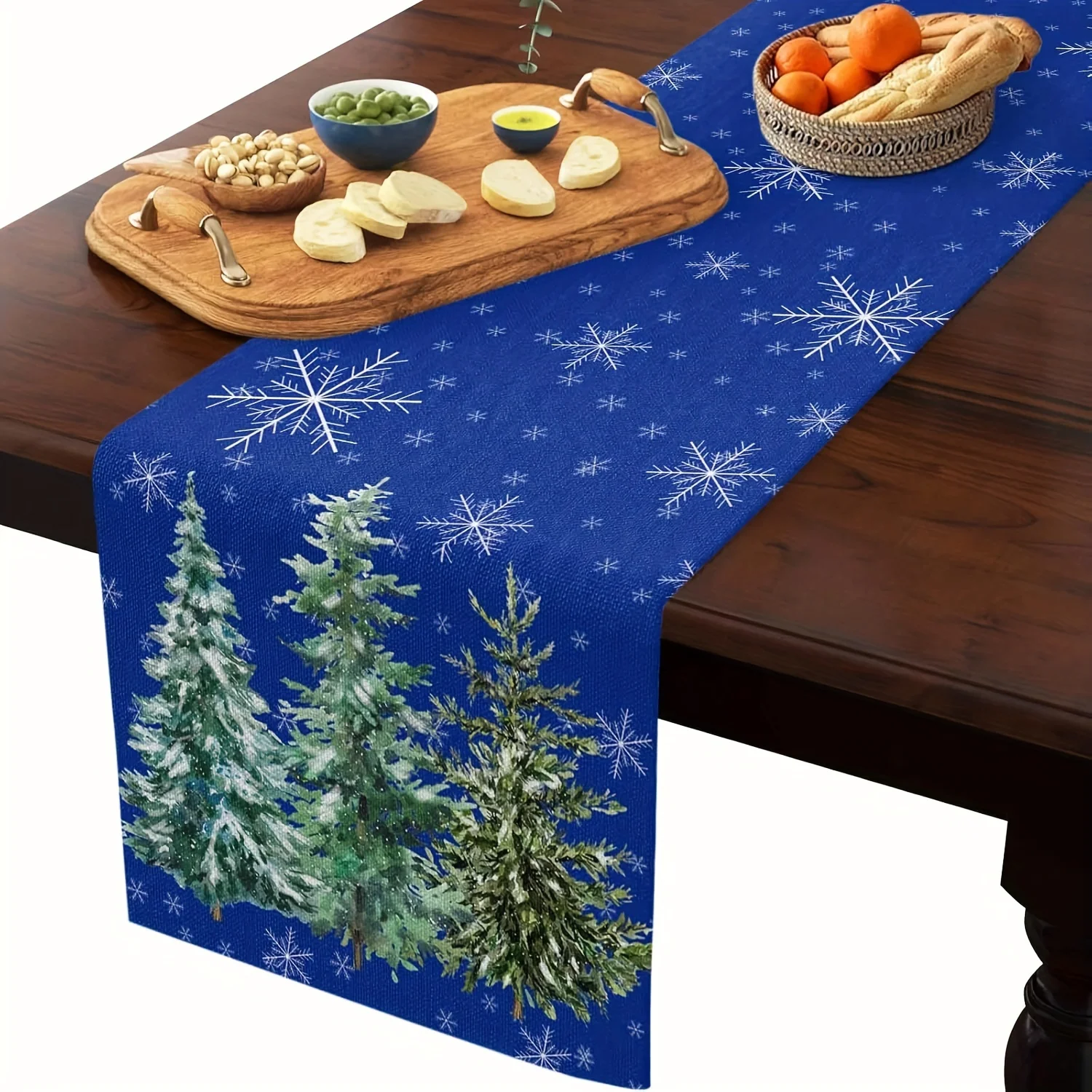 

Boho Snowman House Party Rectangular Christmas Decoration Pine Tree Christmas Table Runner Seasonal Farmhouse Decor