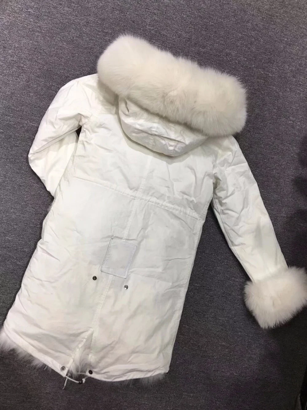 All Pure White Long Parka Luxury Tartan Fox Fur Trim Winter Overcoat For Women Hot Style Real Fur Lined Coat Ladies