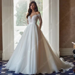 Elegant V-Neck Wedding Dresse For Women Satin Surface Backless A-Line Bride Gowns Mopping Length robe de mariage luxe Customized
