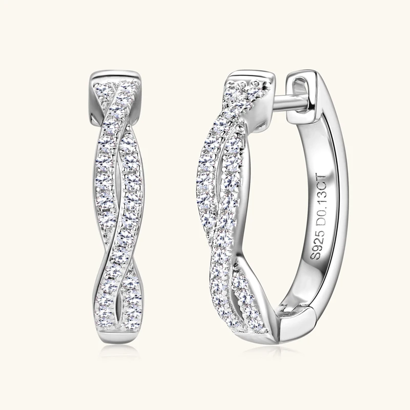 

Full Moissanite Hoop Earrings for Women 2024 Trend New In Twisted Shape Infinity Diamond Earring 100% Silver 925 Fine Jewelry