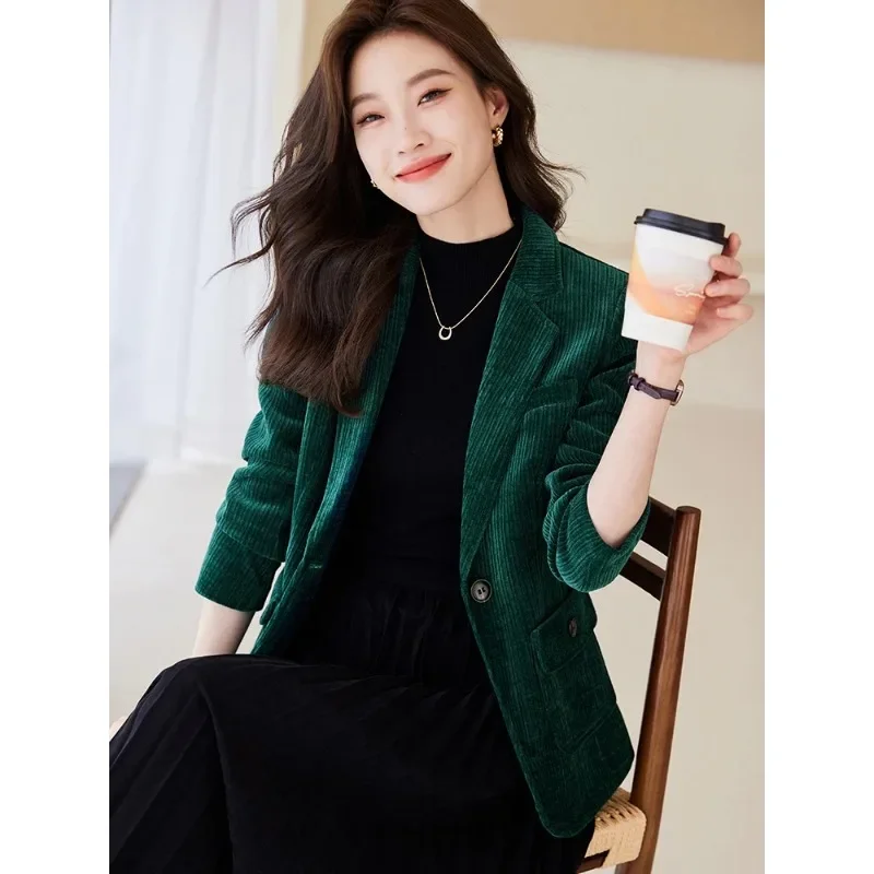 Purple Coffee Green Stripe Blazer Women Office Ladies Jacket Female Business Work Wear Formal Coat With Pocket