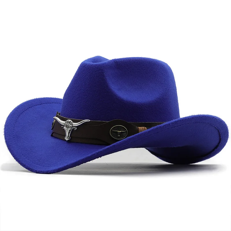 Heißer Verkauf Ethnischen Stil Kuh Logo Western Cowboy Zylinder Mit Gerollter Krempe Retro Reiten Hut Wollfilz Hut – Detail 10
