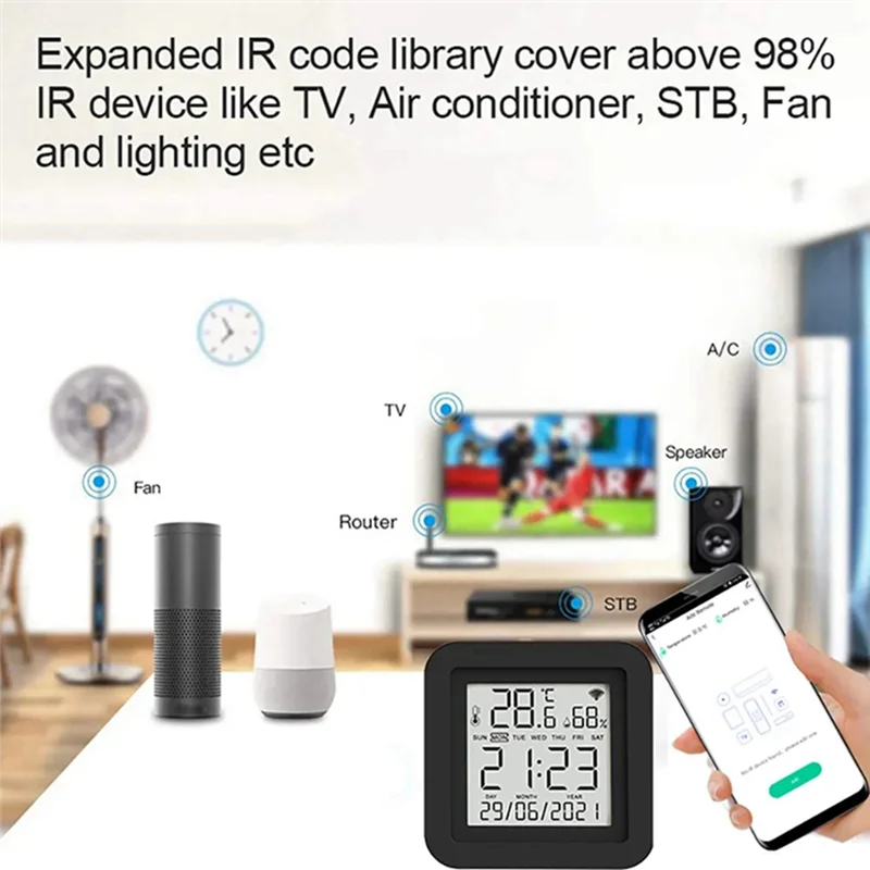 Tuya Smart WiFi Универсальный ИК-датчик дистанционного управления температурой и влажности для кондиционера, телевизора, переменного тока