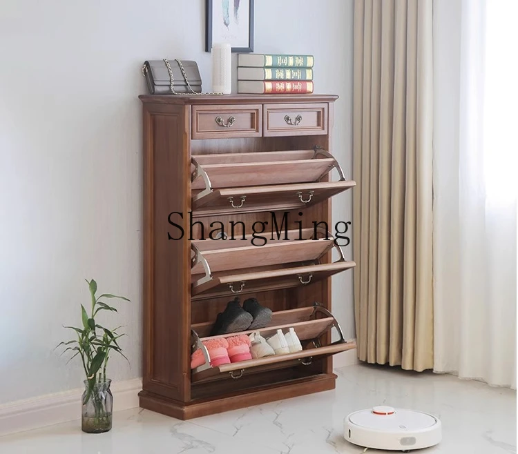 CLall-solid wood tipping bucket small apartment ultra-thin entrance shoe cabinet door household entry log corridor storage