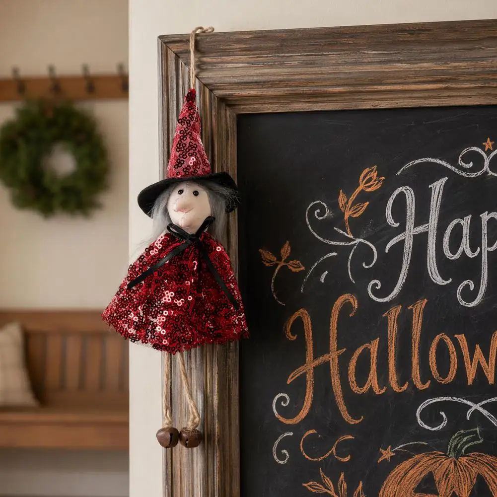 Party Decorations for Halloween Halloween Witch Doll with Bells Sequins Fabric Hanging Decoration for Tree Party Home Window