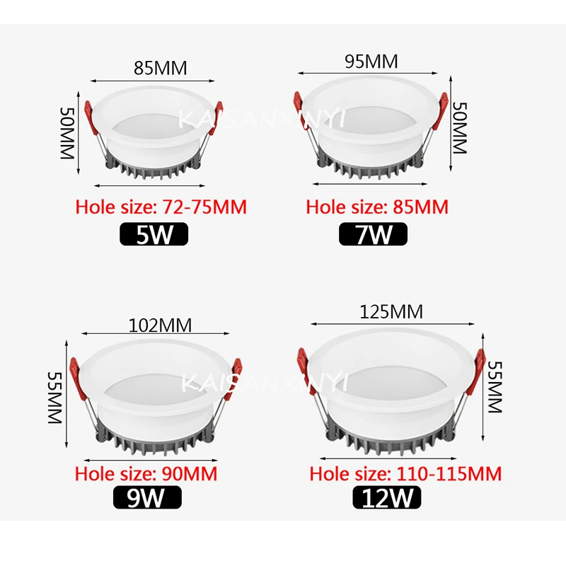 Recessed Anti-glare LED COB Downlight 12W 9W 220V Ceiling Lamp Spot Light 5W 7W Home Living Room Bedroom Indoor Lighting