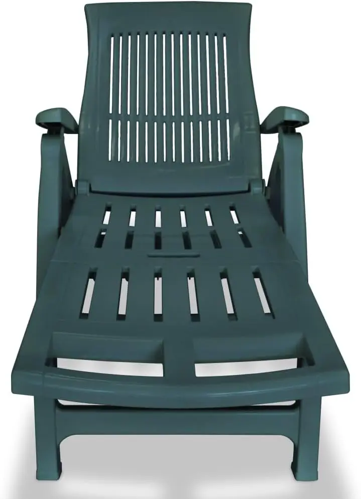 Sun Lounger With Footrest - Weather-Resistant Plastic Reclining Outdoor Chair - Portable, Foldable Design - Green