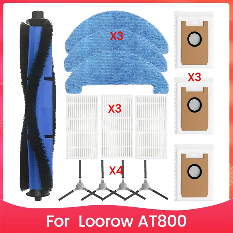 

ABRW-запасные части для Loorow AT800, аксессуары для роботов-пылесосов 3-в-1, основная боковая щетка, HEPA-фильтр, накладка для швабры, мешки для пыли