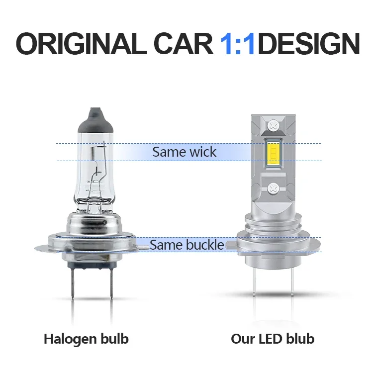 2x H7 LED Headlight Bulb Mini Wireless 20W 3000K Golden Yellow CSP for Car Headlamp Auto Diode Lamps 12V Automobile Plug&Play