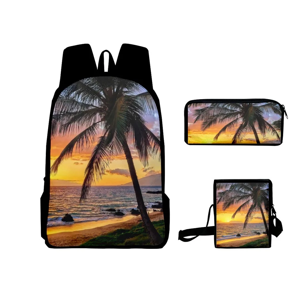 Hip Hop Funny Coconut Tree 3pcs/Set Backpack 3D Print School Student Bookbag Travel Laptop Daypack Shoulder Bag Pencil Case