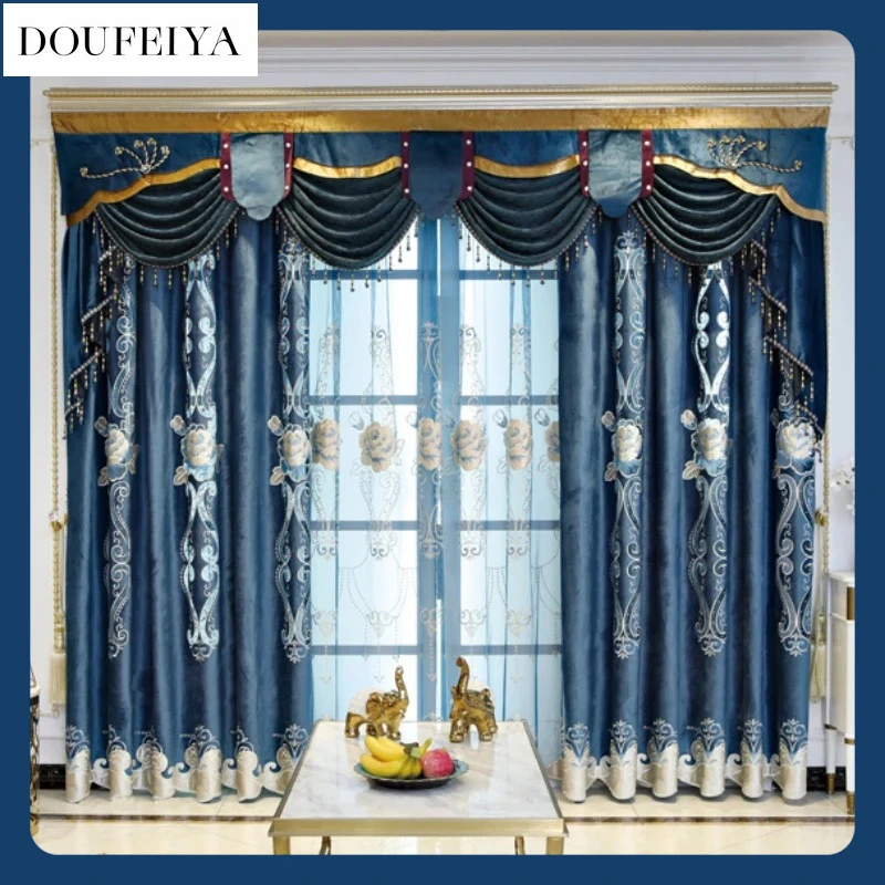 Custom Blackout Chenille Embroidered Curtains Luxury Flannel New Curtains for Living Dining Room Bedroom Tulle Valance Tulle