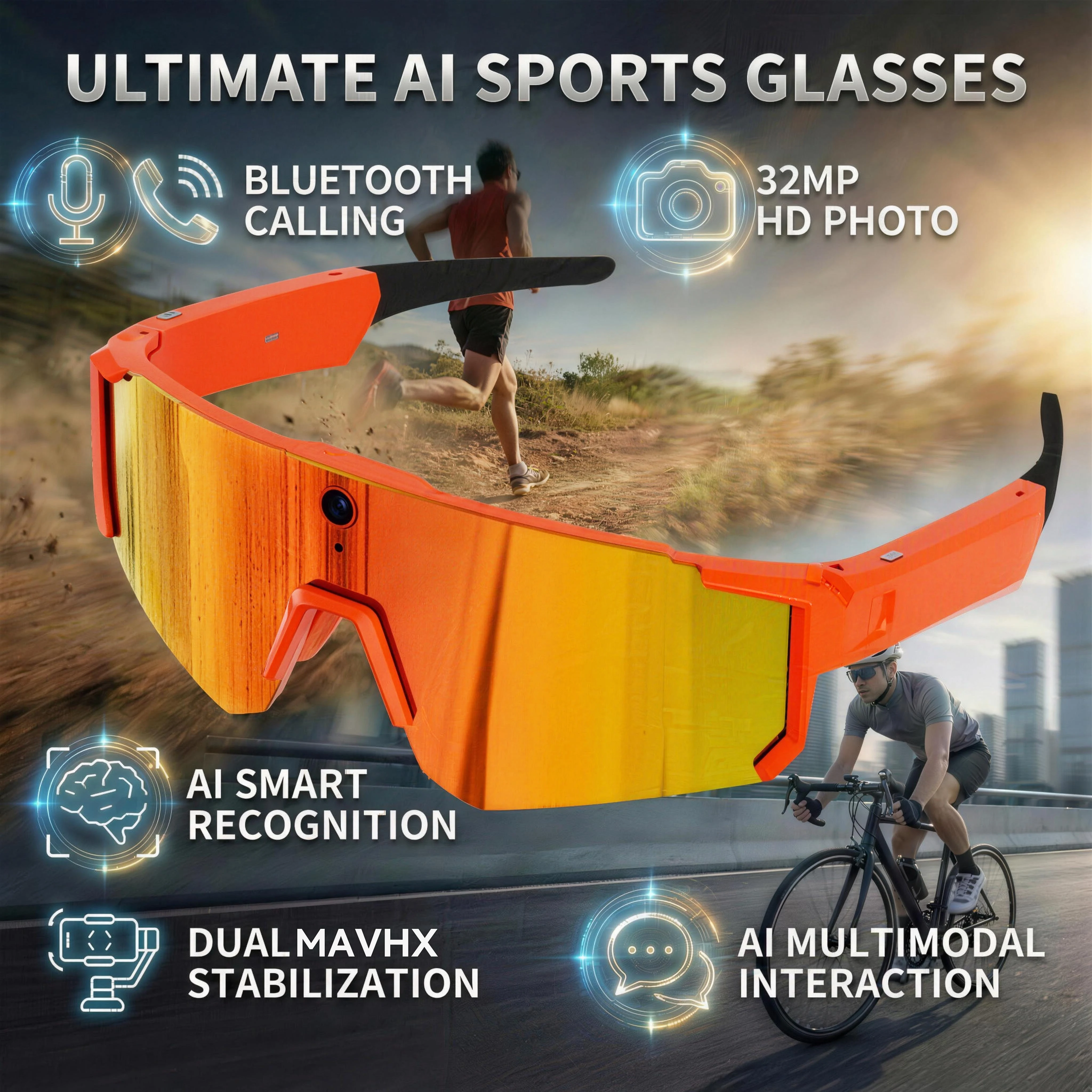 Slimme AI-camerabril 1200P video-opname Bluetooth outdoor sportzonnebril WiFi-vertaler anti-tril gepolariseerde bril