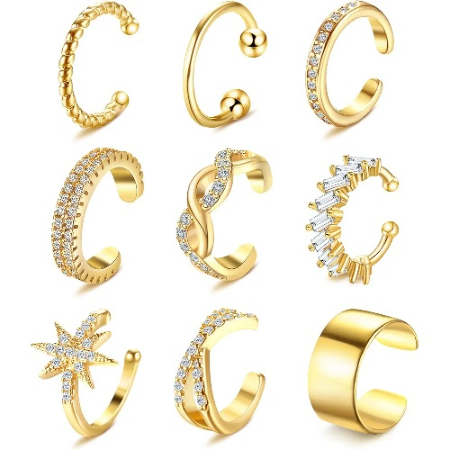 

Bobisty 9Pcs Ear Cuff 14K Gold Plated Cuff Earrings for Women Men Non Pierced Ear Clips Cartilage Earring Fake Earrings