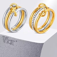 Vnox Unique Mixed Color Multilayer Three Rings For Women Stainless Steel Stackable Ring Jewelry Finger Accessories Gifts