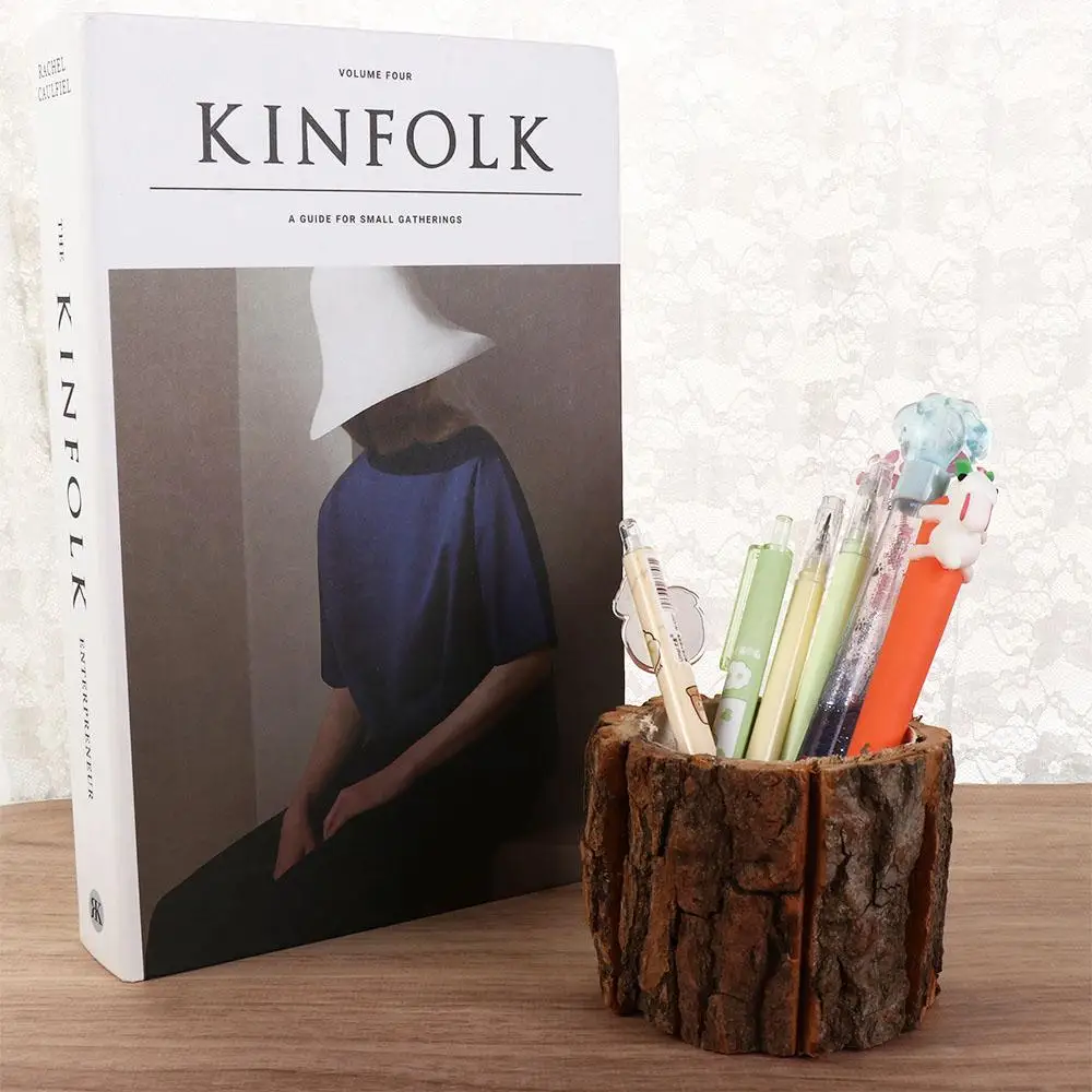 Stationery Storage Wooden Bark Pen Holder Cosmetic Holder Multifunctional Desktop Organizer Minimalism Stationery Box Student