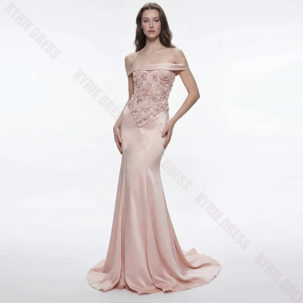 Vestidos de Noche Formales Personalizados, Largos hasta el Suelo, con Hombros Descubiertos, Adornados con Cuentas y Flores, sin Mangas, para Baile de Graduación, Vestido de Fiesta Estilo Sirena