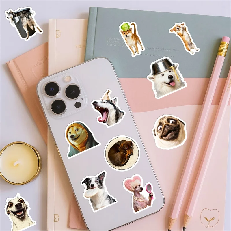 10/30/56PCS Cute Dog Expression PVC Sticky Sticker Aesthetic DIY Decoration Scrapbooking Hand Accounting Supplies