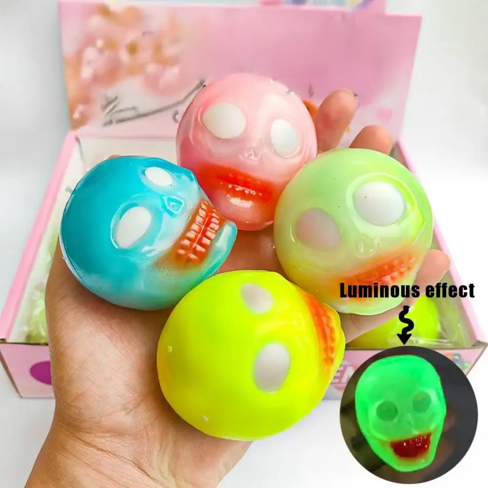 ผ่อนคลายความเครียด Ball Glow-in-the-dark Skull ความเครียดสําหรับความวิตกกังวลบรรเทานุ่ม Tpr บีบของเล่นสําหรับเด็กวัยรุ่นผู้ใหญ่