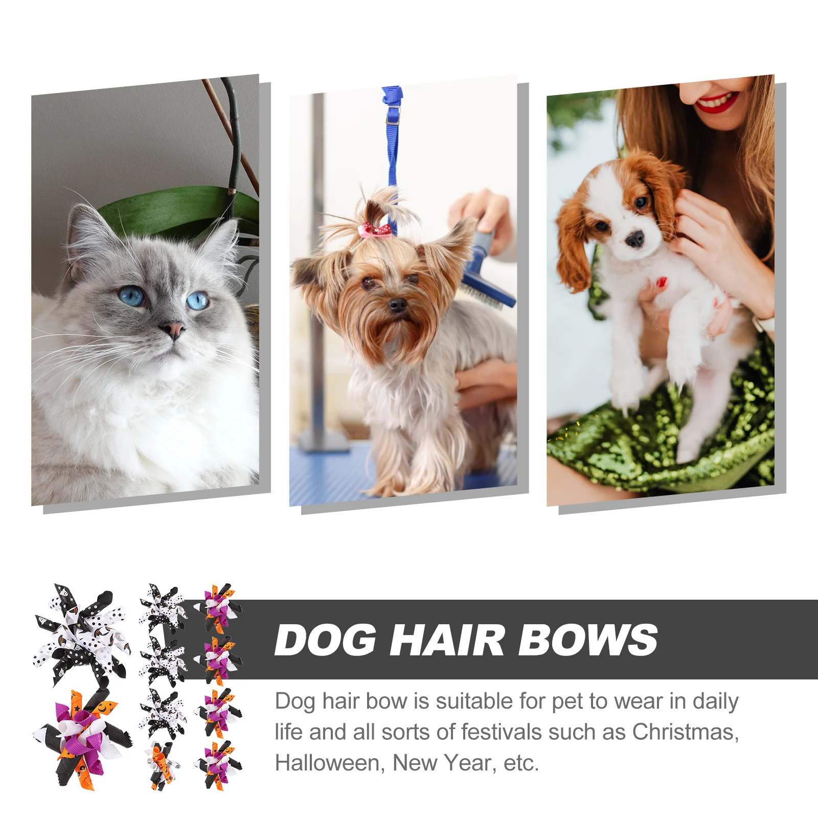 

10Pcs Pet Hair Bows Small Dog Bowknot Lightweight Halloween Puppy Grooming Accessories Decorative Hair Clips for Girls