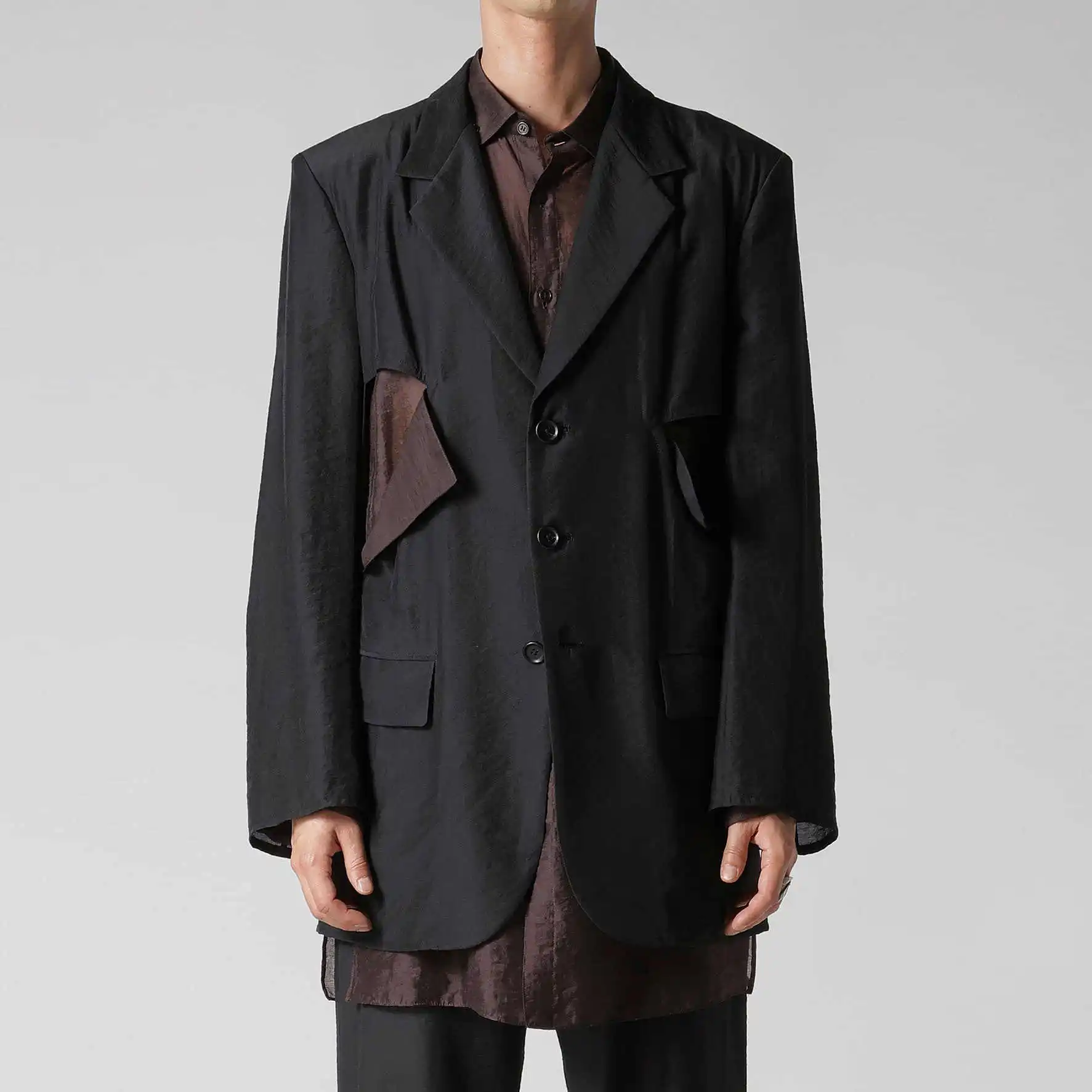 

YOJI OOAK original Japanese suit collar design with cut-out single breasted coat long sleeve jacket top