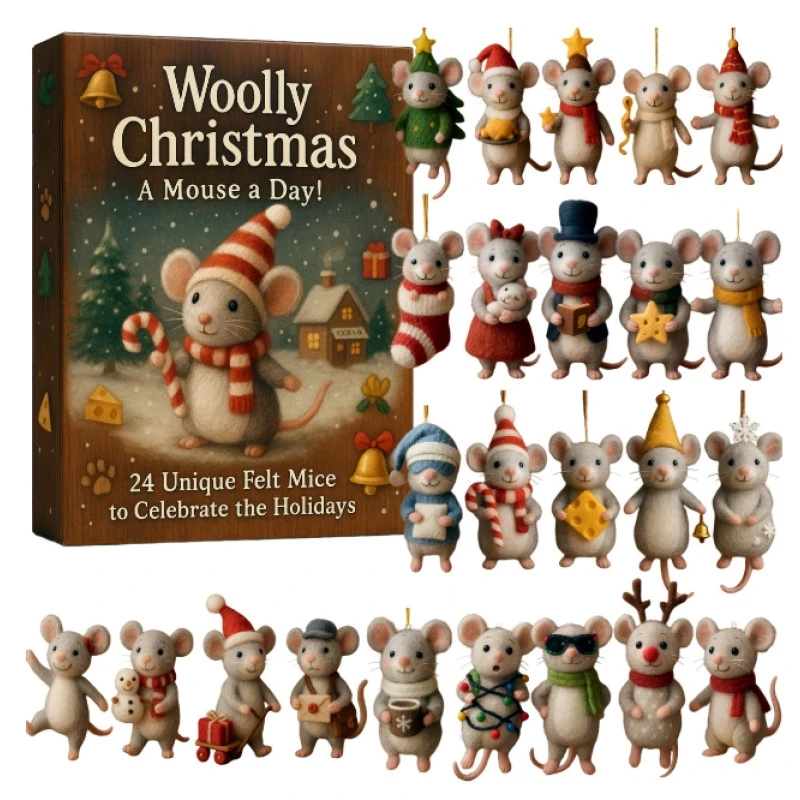 2D Acrylic Mouse Advent Countdown Calendar Blind Box Acrylic Hanging Ornaments Cute Mini Mice For Christmas Tree Holiday Gift