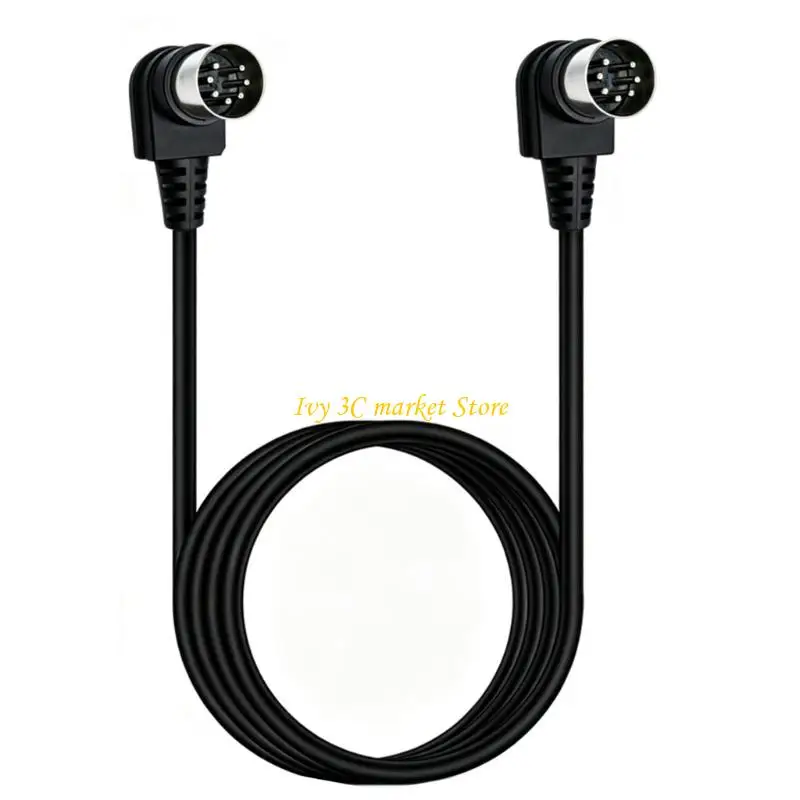 D7YC Right-Angle Full-Size 7-Pin DIN Cable with Male Ends, Black PVC Exterior and Defined Metal Contact Surfaces
