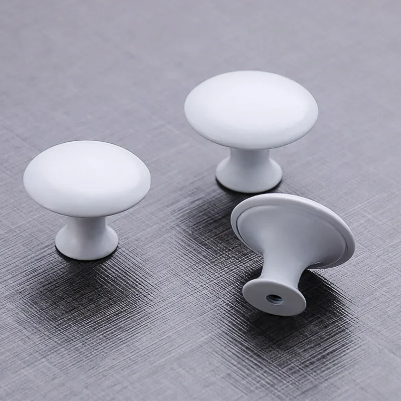 European Mushroom Porcelain White Black Single Hole Handle Modern Simple Wardrobe Cabinet Round Stainless Steel Drawer