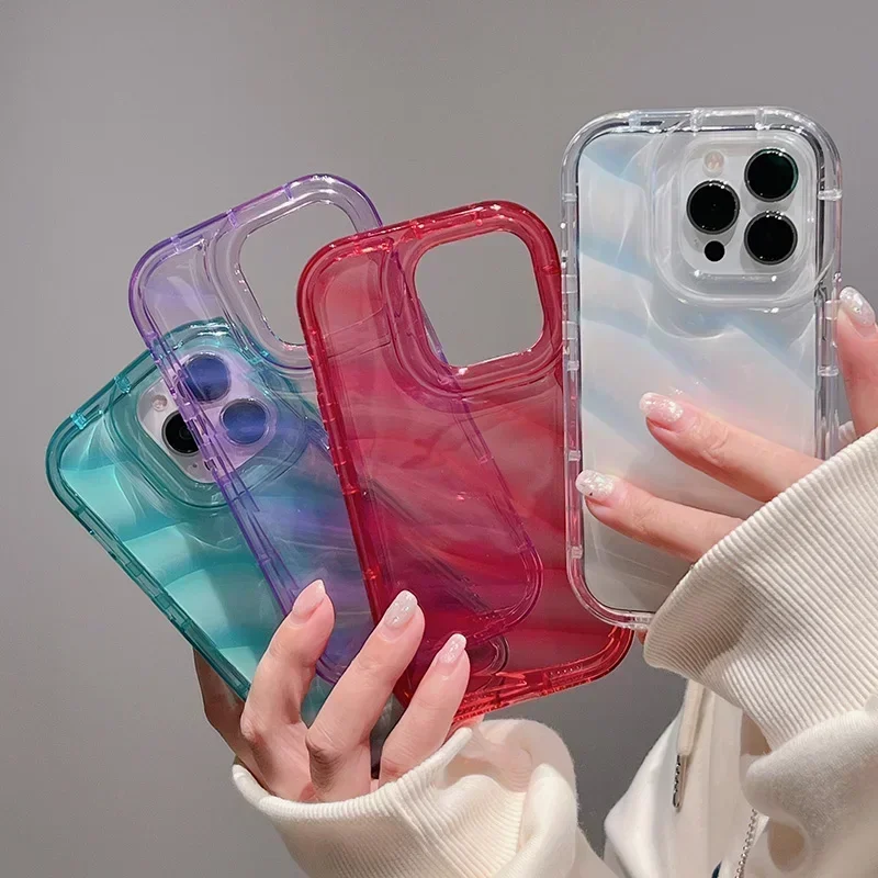 

Transparent Wave Pattern Case For iPhone 14 13 Pro Max 12 11 X XR XS Max 7 8 14Plus Anti-Fall Shockproof Soft Cover