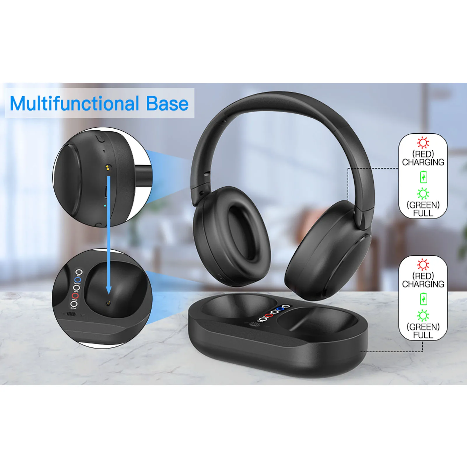 Casque TV affichage du niveau de batterie optique AUX 3.5mm 2.4G Bluetooth 5.3 connexion Stable casque TV sans fil pour cadeau de noël
