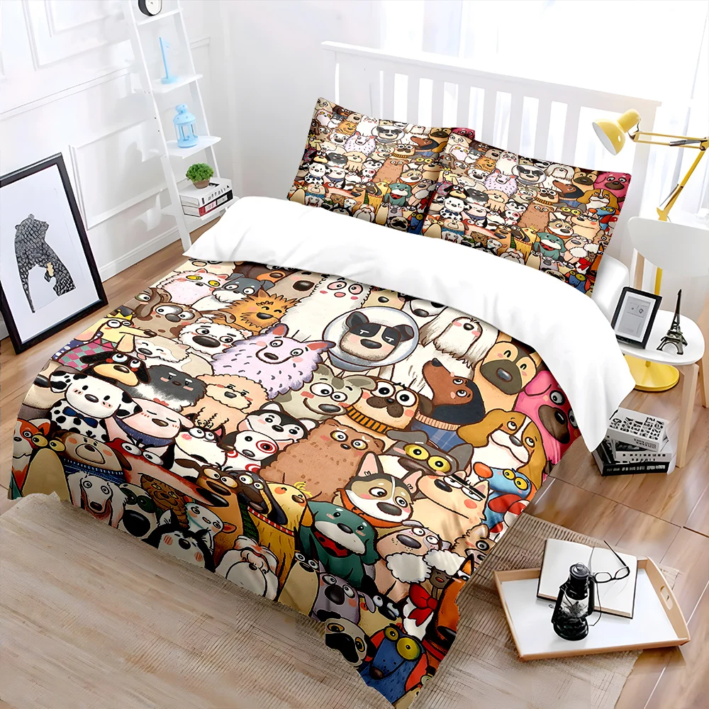 Cartoon dogs collection Bedding Set for Kids Luxury Gift 3pcs Digital Print Comforter Set Soft Comfortable Breathable for gifts