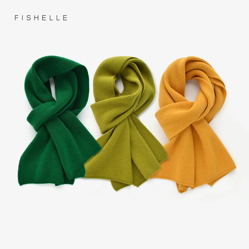 Bufanda de lana gruesa cálida para niños y adultos, bufandas de punto de Cachemira de lujo, color sólido, verde y amarillo, bufanda de invierno para