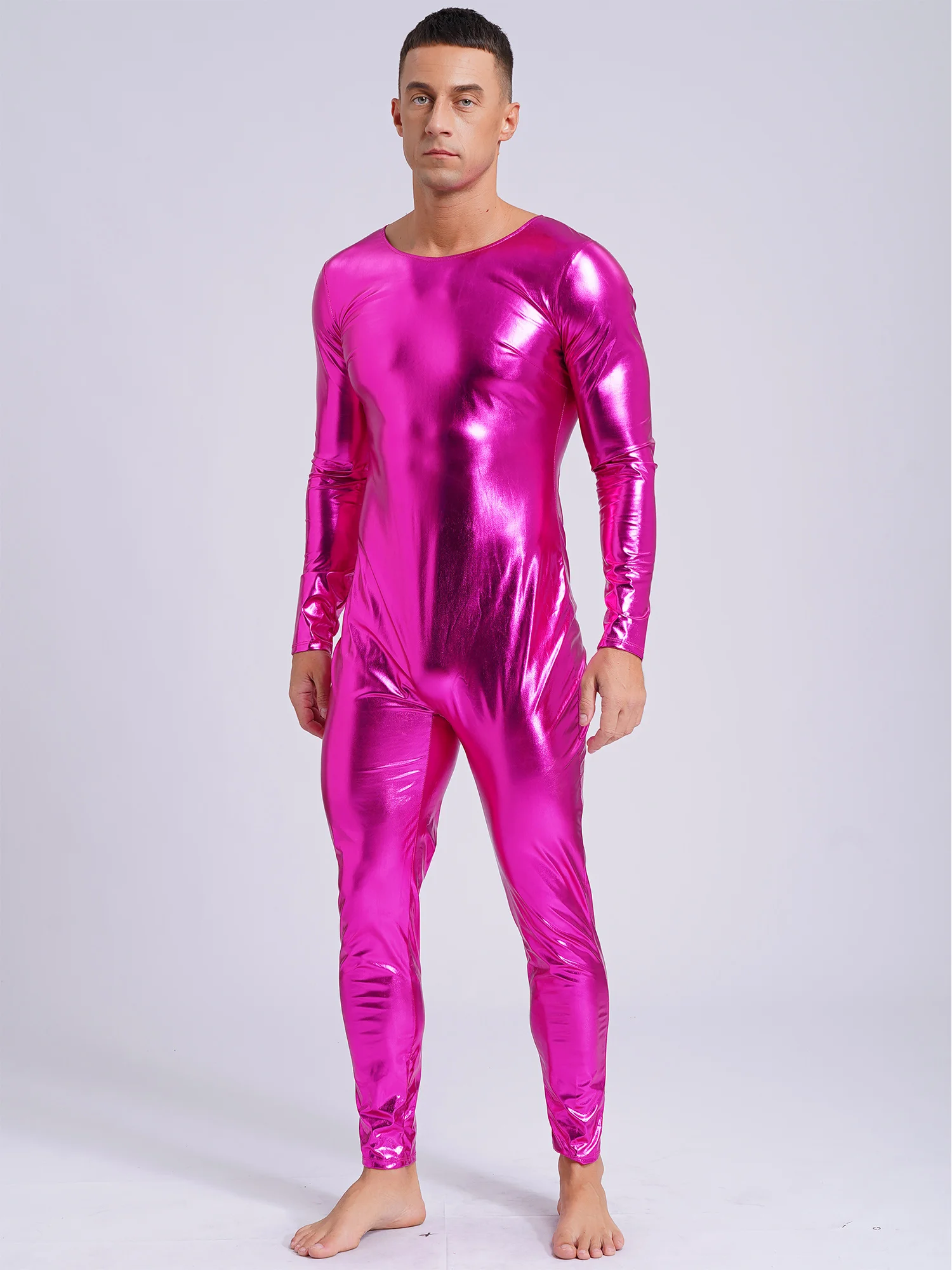 بدلة قفز رجالي معدنية لكامل الجسم بدلة لامعة من Unitard رقص الجاز ديسكو بار مهرجان أوستاج أزياء الرقص #2
