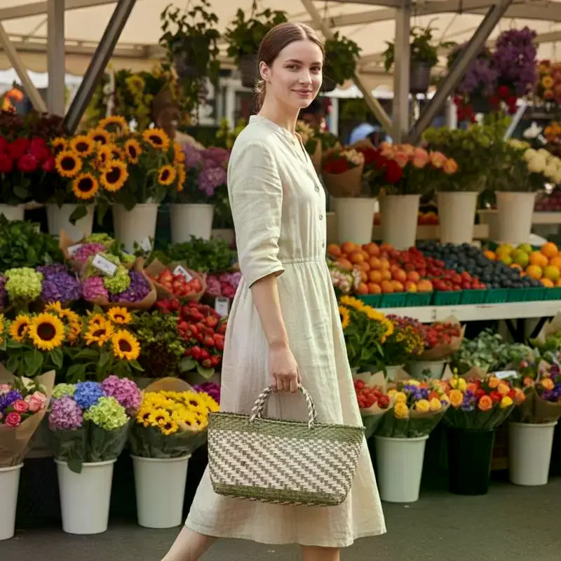 Cute PVC Handbag Weave Bag Large Capacity Bohemian Beach Tote Bag Vacation Style Countryside Holiday Style Vegetable Basket Bag