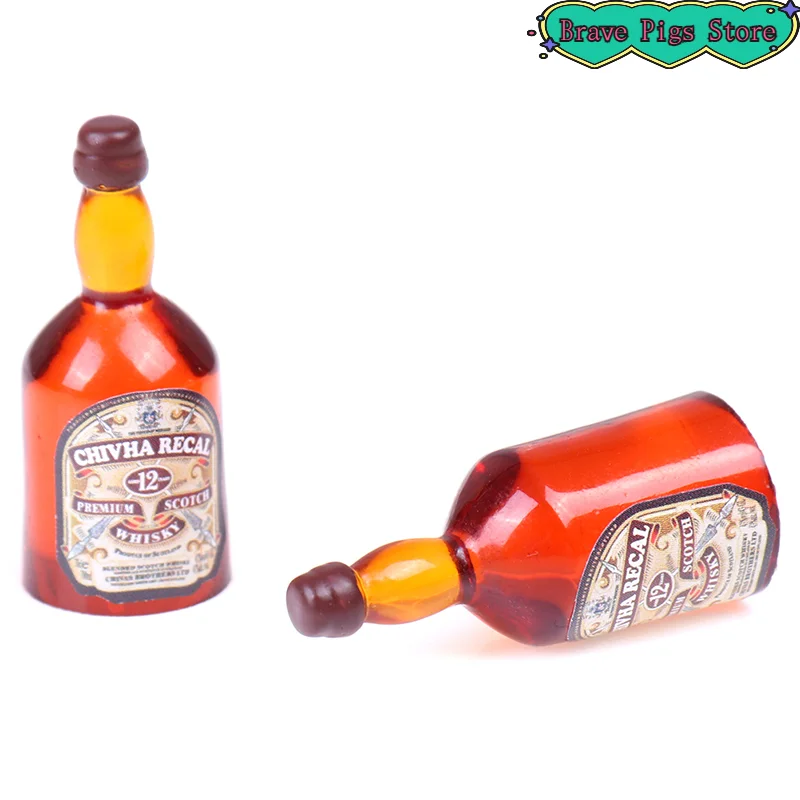 2pcs Miniature Whiskey Wine Bottle Accessories 1:12 Dollhouse Model Toys