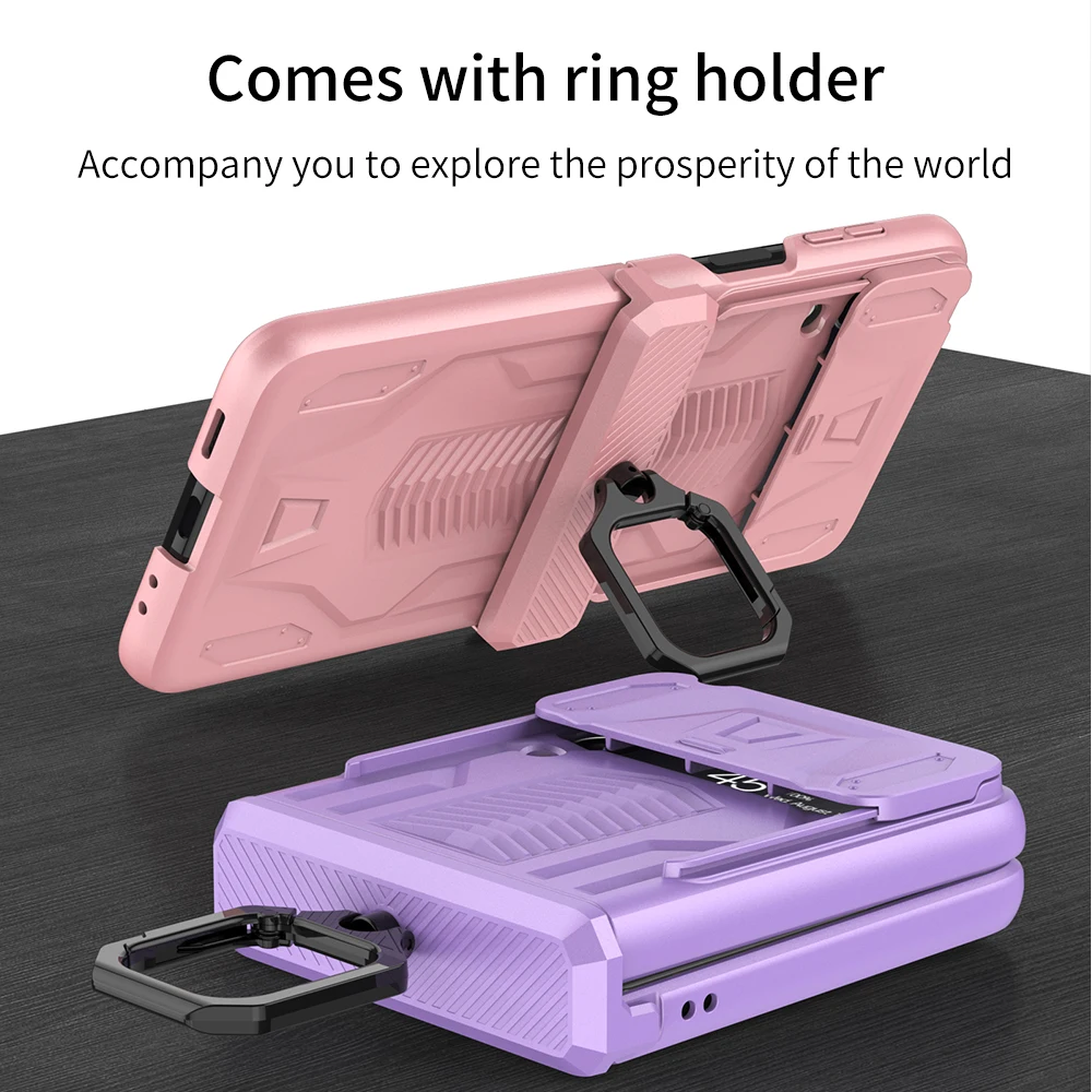 For Samsung Galaxy Z Flip 4 Phone Case Back Slide Camera Protection ring holder Hard Cover Galaxy Z Flip 3 Magnetic Hinge Case