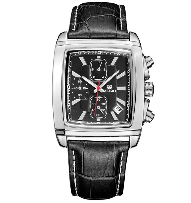 New 2024 Men's Fashion Multifunctional Times Square Business Breathable Leather Strap Waterproof Quartz Watch In Stock