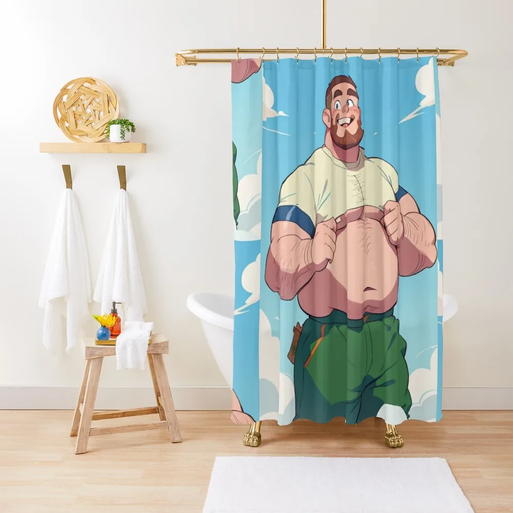 

Bara Daddy in the Sky! Super Handsome Gay Manga Style Anime Guy Shower Curtain Modern Showers For Bathroom Curtain