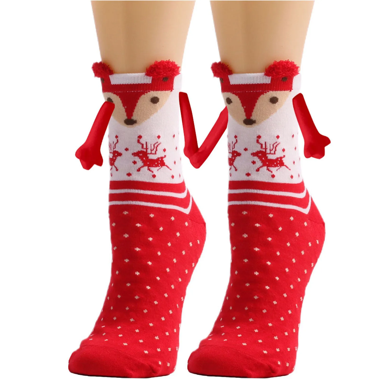 Christmas Hand Holding Socks Magnetic Suction 3D Doll Socks Novelty Cute Xmas Socks for Women Friends Couples