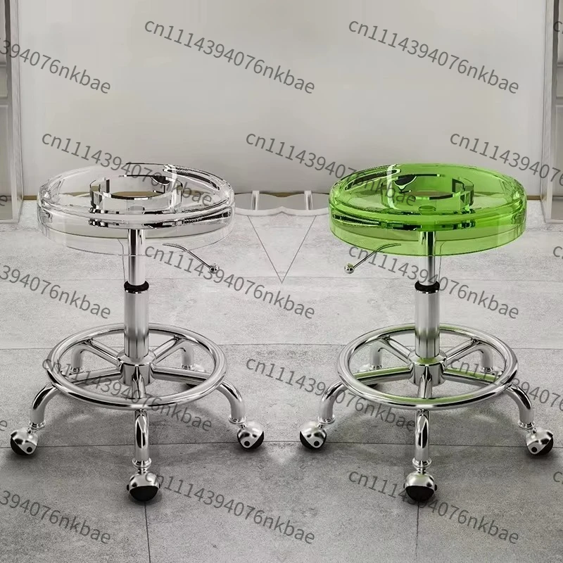 Stainless Steel Acrylic Rotating Lift Stool, Five-Claw Base Mobile Chair for Bar, Beauty Salon and Nail Shop
