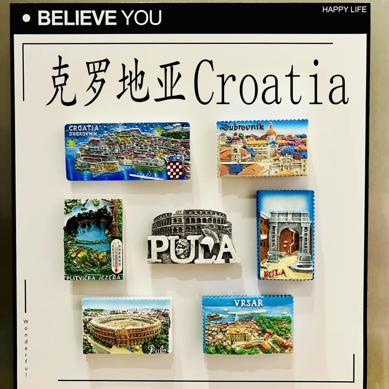 Colección de imanes de nevera 3D clásicos de Croacia, regalo artesanal, recuerdo de turismo, imanes de resina para nevera, pegatina decorativa