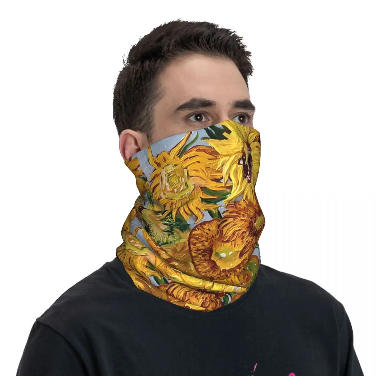 Van Gogh Starry Night Rose Sunflower Scarf Neckerchief Neck Face Mask Polyester