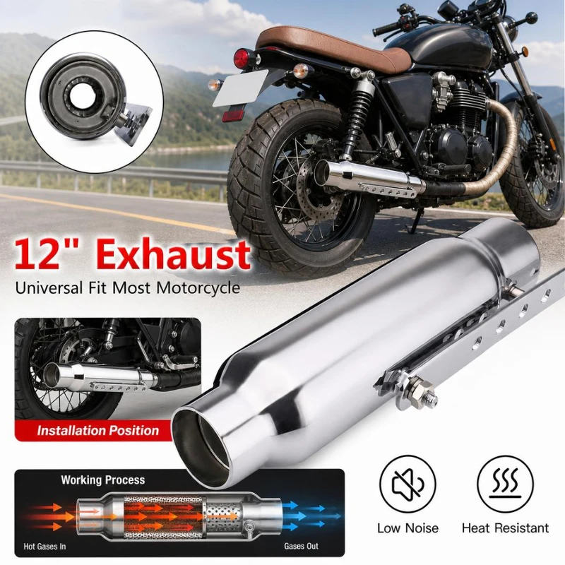 Motorrad-Auspuffrohr aus Edelstahl, versilbert im Retro-Look, für Harley-Modifikationsteile